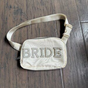 White Bride Fanny Pack with Rhinestone Pearl Lettering